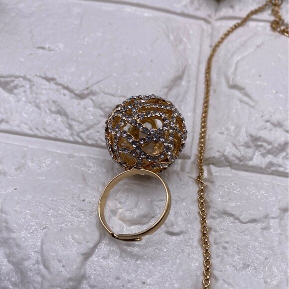 Fashion Jewelry Women’s Necklace Set Gold Plated Rhinestones Earrings & Ring - Picture 10 of 14